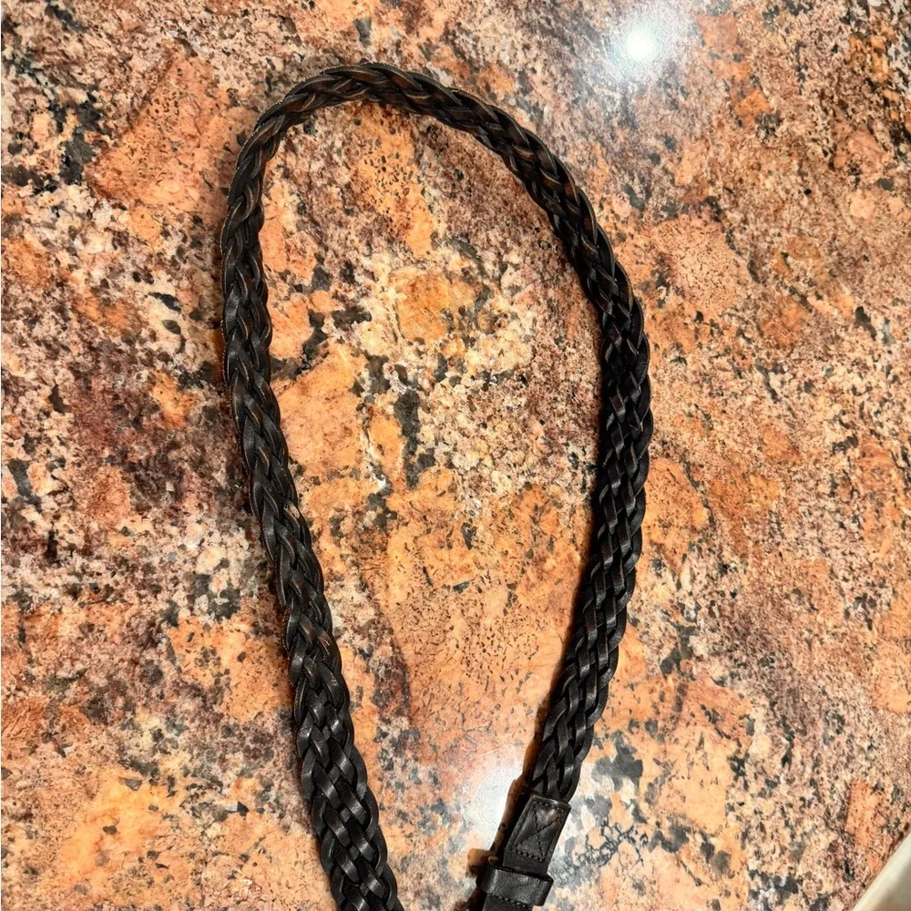 Brown Braided Leather Belt with Silver Buckle 34” including buckle